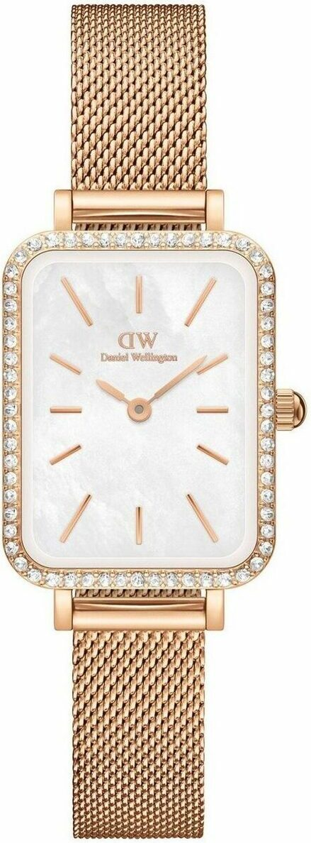 Montre Femme Daniel Wellington DW00100674 Quadro Lumine, Boîtier Or Rose Rectangulaire 26mm avec Cristaux