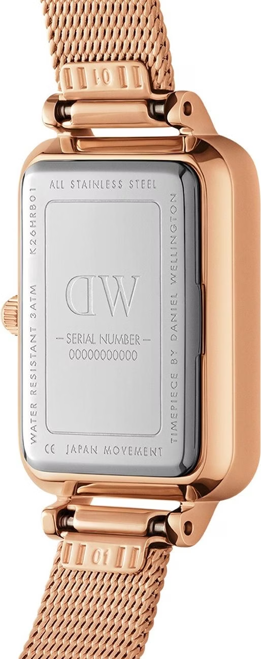Montre Femme Daniel Wellington DW00100674 Quadro Lumine, Boîtier Or Rose Rectangulaire 26mm avec Cristaux vue 3
