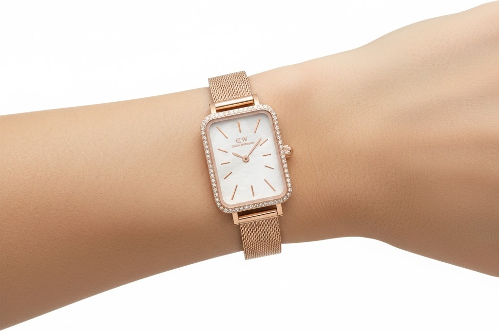 Montre Femme Daniel Wellington DW00100674 Quadro Lumine, Boîtier Or Rose Rectangulaire 26mm avec Cristaux vue 4