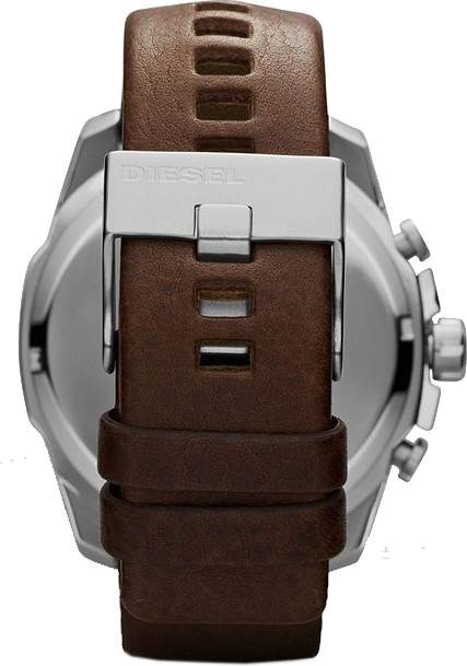 Montre Diesel Mega Chief DZ4281 pour Homme - Cadran bleu, Bracelet cuir marron vue 2