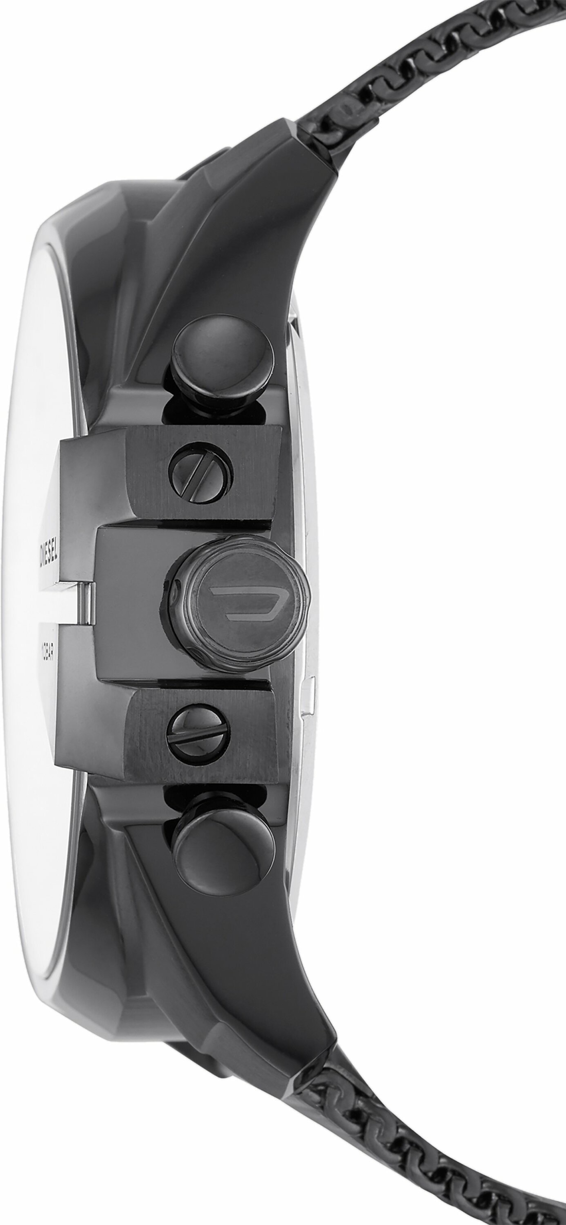 Montre Diesel DZ4527 Mega Chief Homme - Boîtier et Cadran Gris 51mm, Bracelet Maille Milanaise Noire vue 2