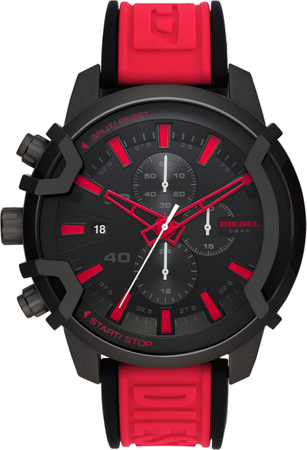 Montre Diesel DZ4530 Griffed pour Homme - Cadran Noir, Bracelet Silicone Rouge