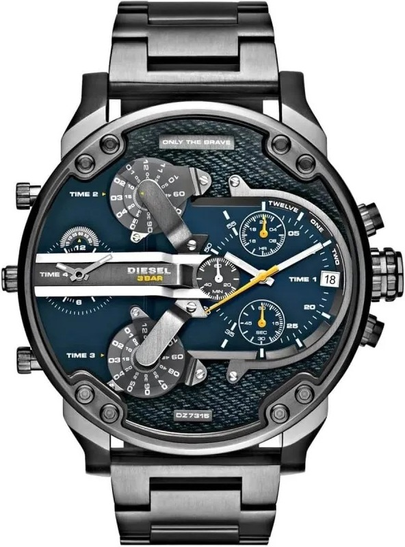 Montre Homme Diesel Mr Daddy 2.0 DZ7331, Cadran Bleu Denim, Boîtier Noir Acier