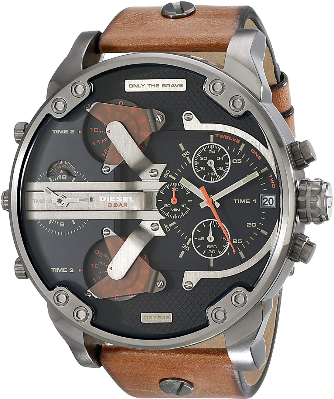 Montre Diesel Mr Daddy 2.0 DZ7332 pour Homme - Boîtier Acier Anthracite, Cadran Noir, Bracelet Cuir