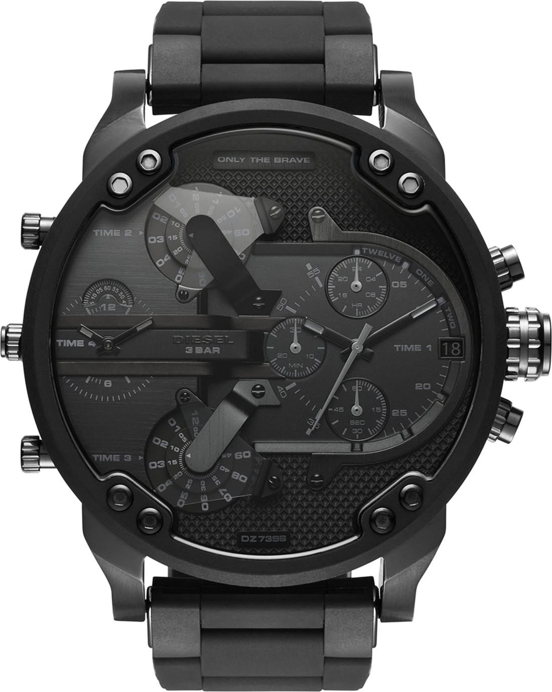 Montre Homme Diesel Mr Daddy DZ7396, Cadran Noir 57mm, Bracelet Silicone Noir