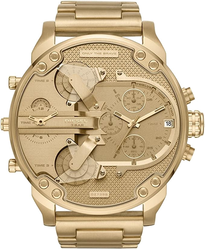 Montre Diesel Mr. Daddy DZ7399 pour Homme en acier doré jaune multi-cadrans taille 57mm