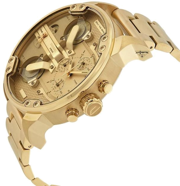 Montre Diesel Mr. Daddy DZ7399 pour Homme en acier doré jaune multi-cadrans taille 57mm vue 2