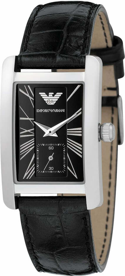Montre Emporio Armani AR0144 à boîtier rectangulaire et bracelet cuir noir
