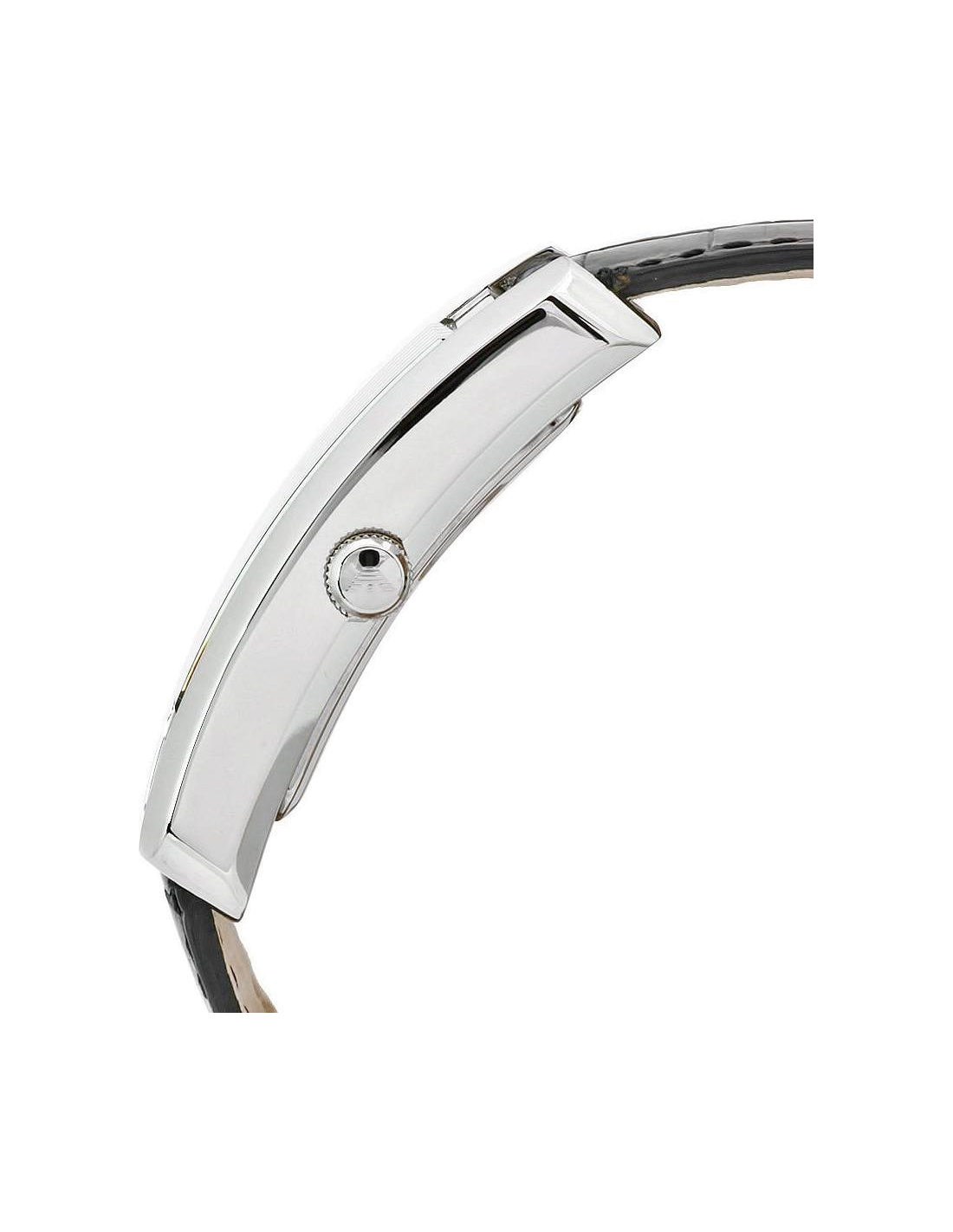 Montre Femme Emporio Armani AR0144 - Boîtier Rectangulaire Argent, Cadran et Bracelet Cuir Noir vue 2