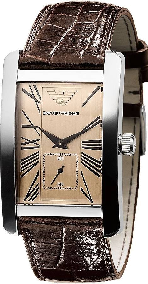 Montre Homme Emporio Armani AR0154 - Boîtier Rectangulaire Acier, Cadran et Bracelet Cuir Marron