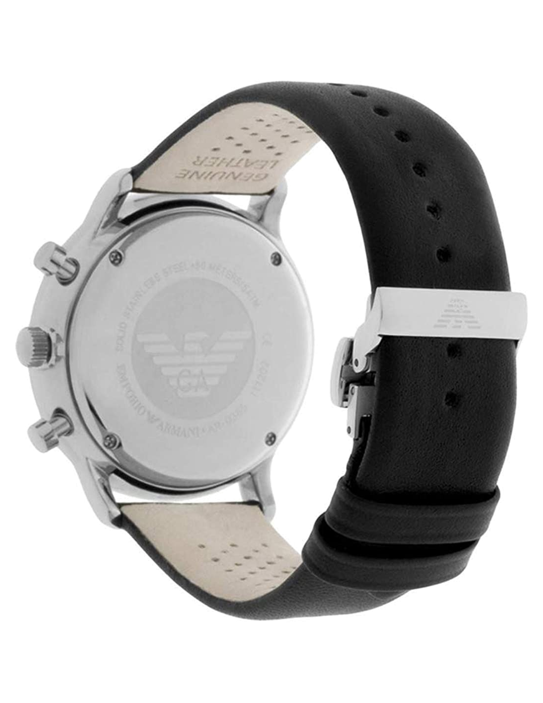 Montre Homme Emporio Armani AR0385 Chronographe New Retro - Boîtier Acier, Cadran Blanc, Bracelet Cuir Noir vue 3