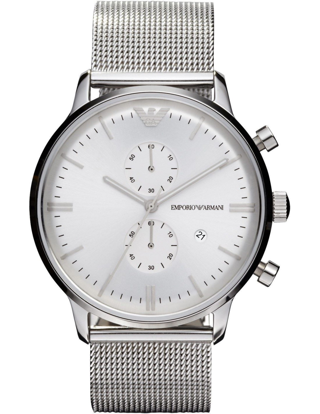 Montre Homme Emporio Armani AR0390 Cadran Argent Bracelet Maille Milanaise Acier