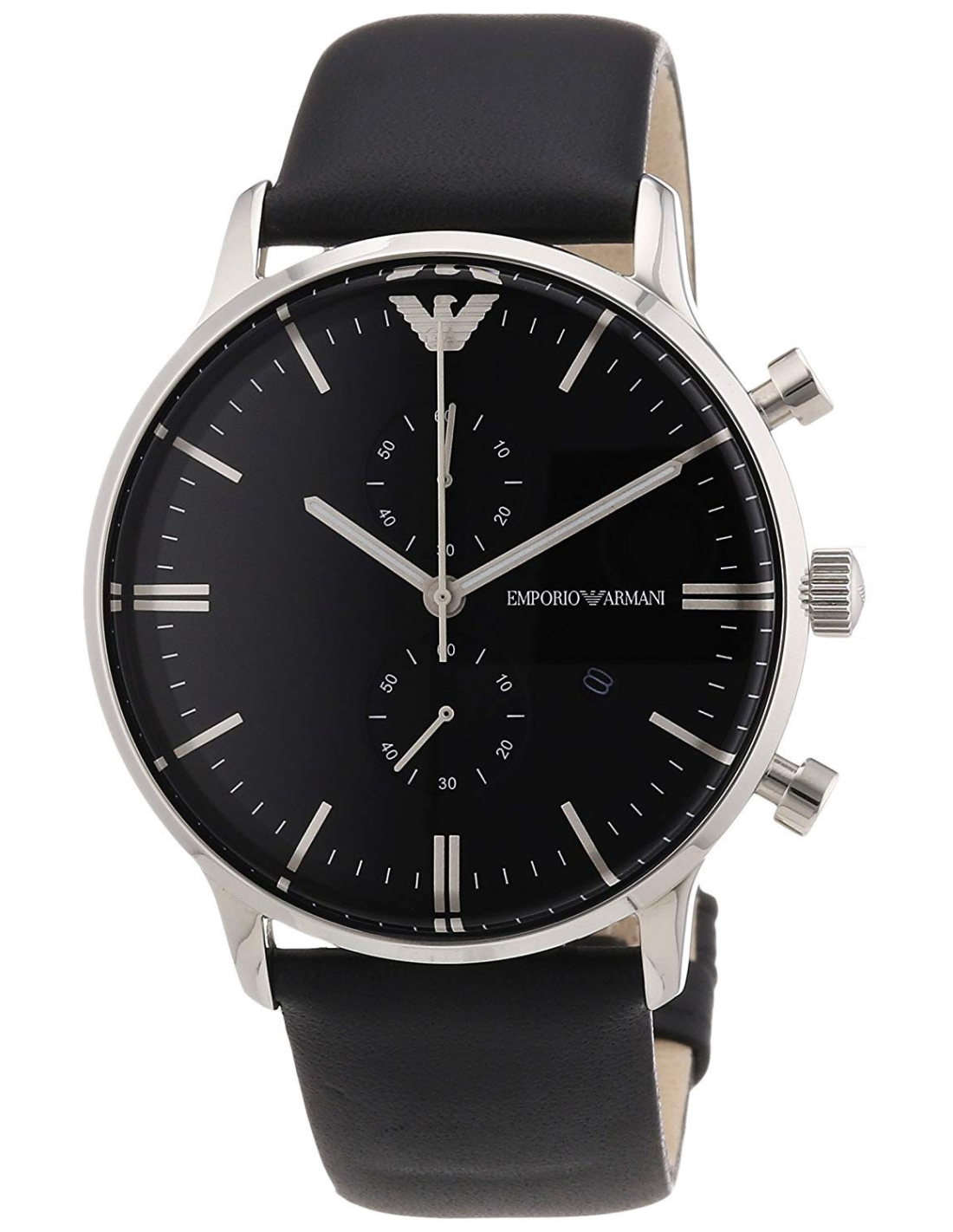 Montre Homme Emporio Armani AR0397 Chronographe Cadran Noir Acier Cuir