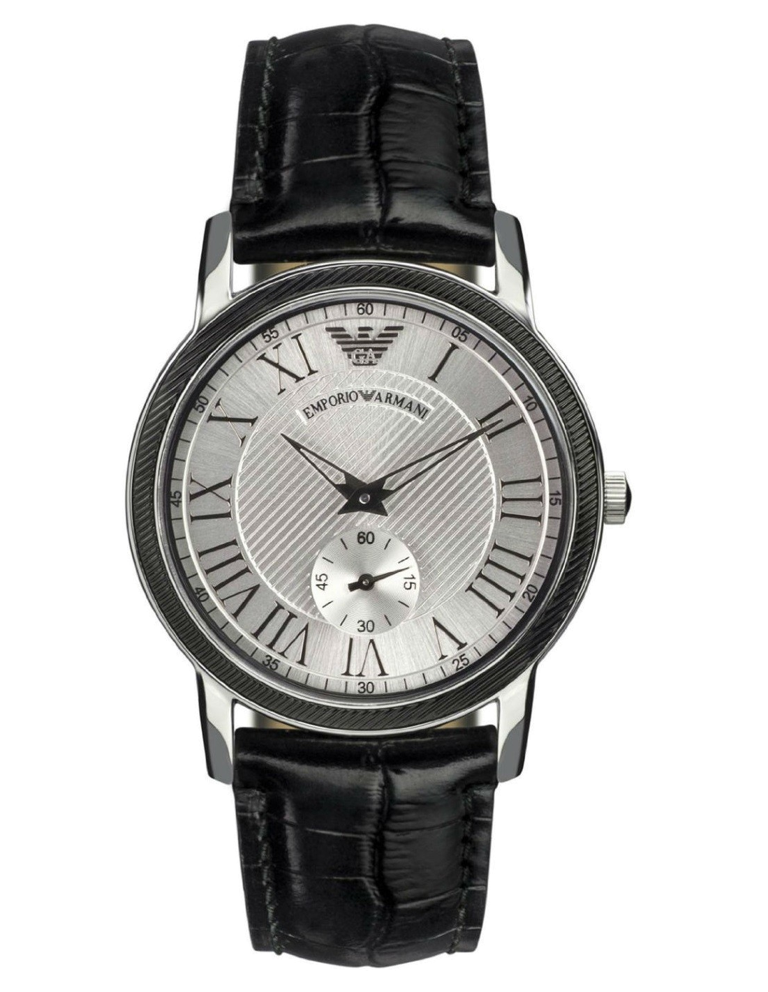 Montre Femme Emporio Armani AR0467 Cadran Argent Boîtier Bicolore Bracelet Cuir Noir