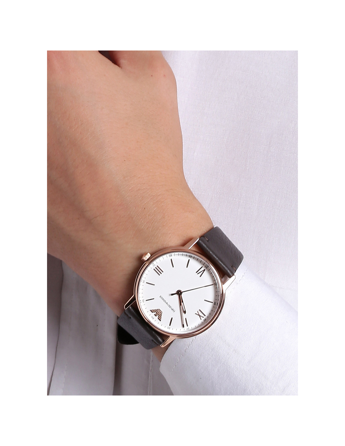 Montre Homme Emporio Armani AR11011 Kappa - Cadran Blanc, Boîtier Or Rose, Bracelet Cuir Marron vue 2