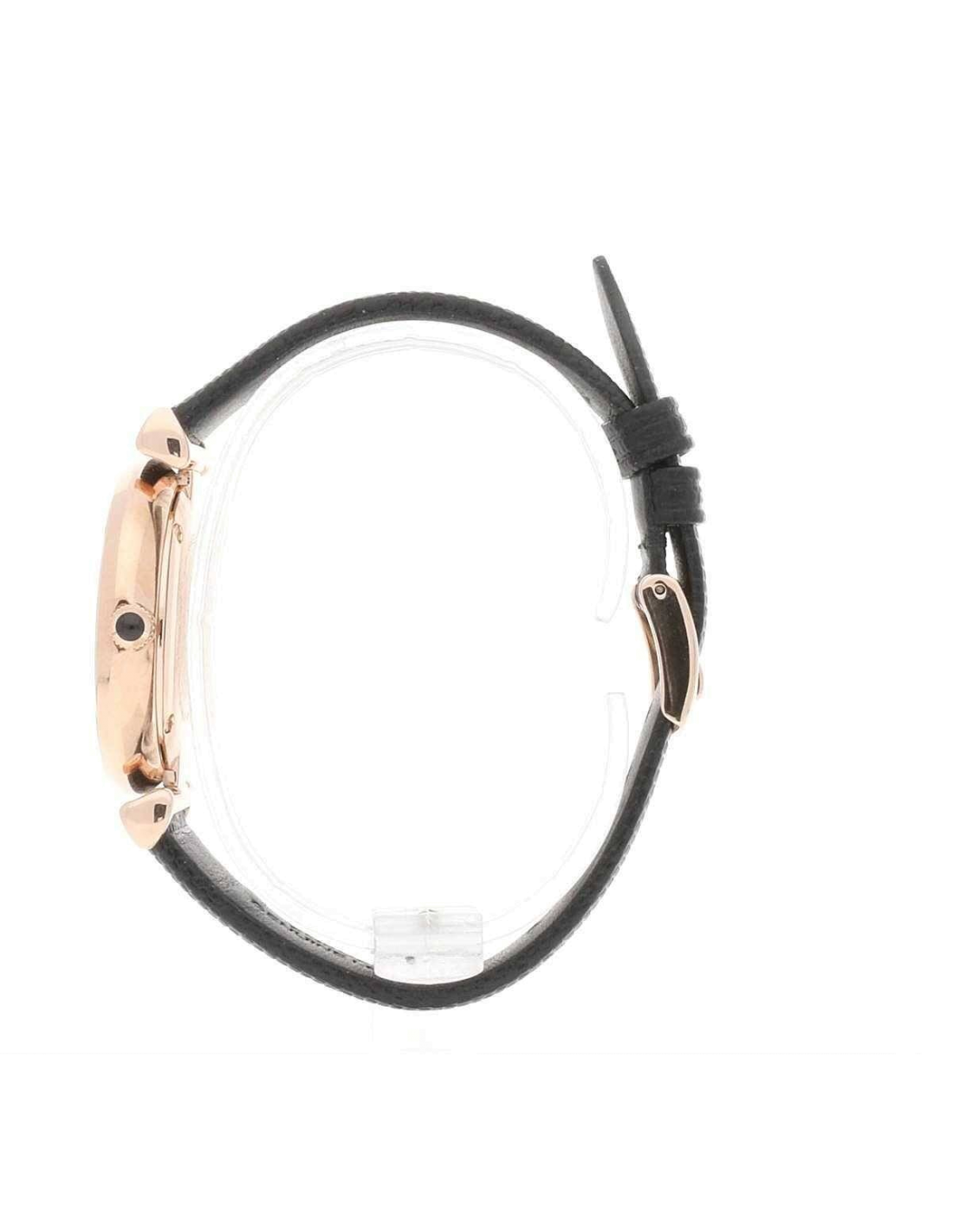 Détails du bracelet cuir et du cadran noir de l'Emporio Armani AR11060