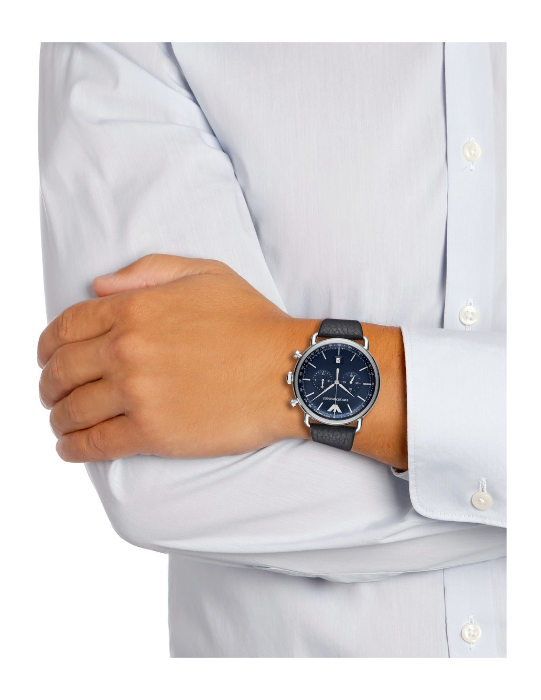 Montre Homme Emporio Armani Aviator AR11105 Chronographe Cadran Bleu Bracelet Cuir Noir vue 4