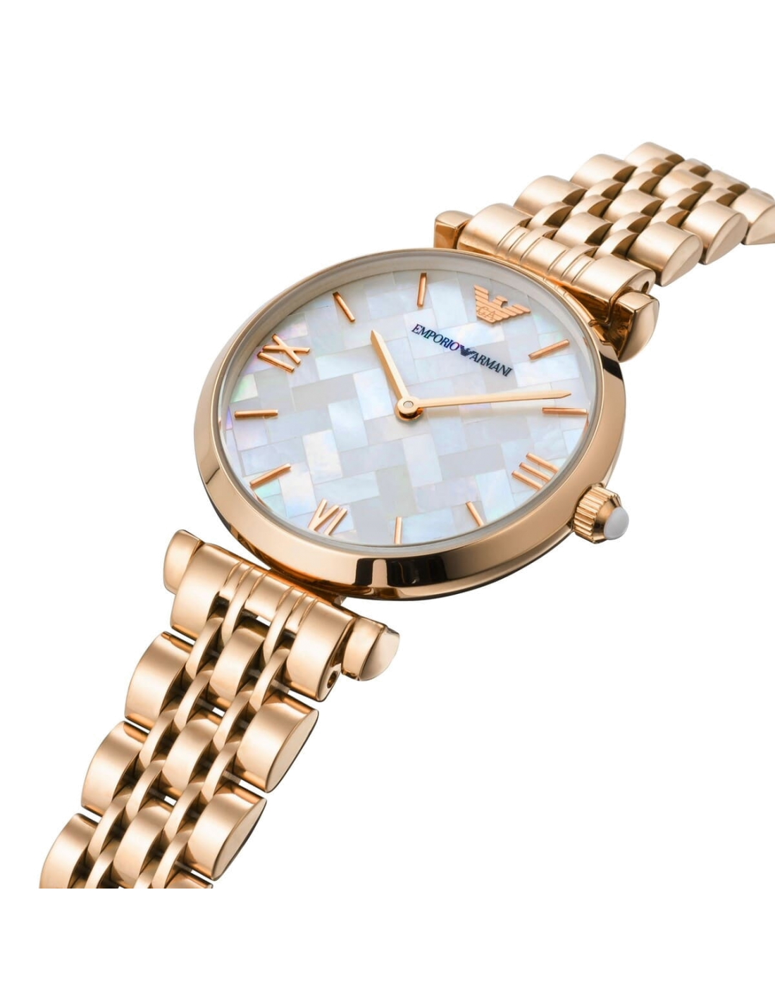 Montre Femme Emporio Armani Gianni T-Bar AR11110, Boîtier Or Rose Acier & Bracelet Cuir Noir vue 3