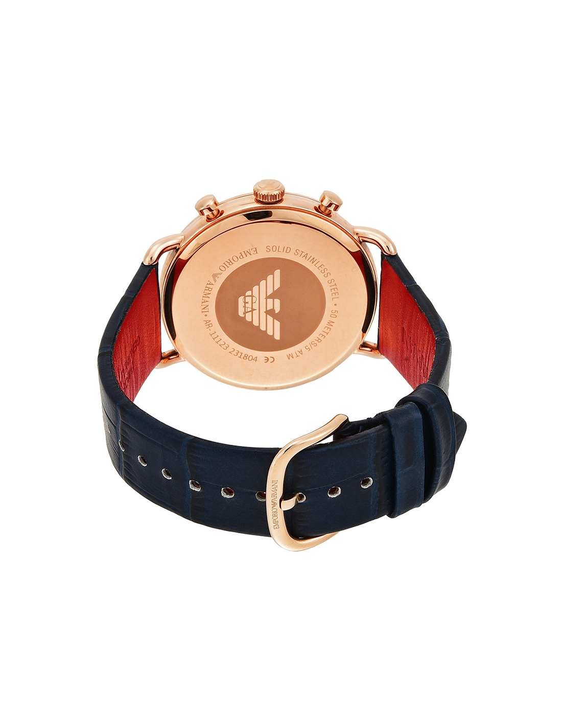 Montre Homme Emporio Armani Aviator AR11123 - Chronographe Quartz - Cadran Argent, Boîtier Or Rose, Bracelet Cuir Bleu Nuit vue 2