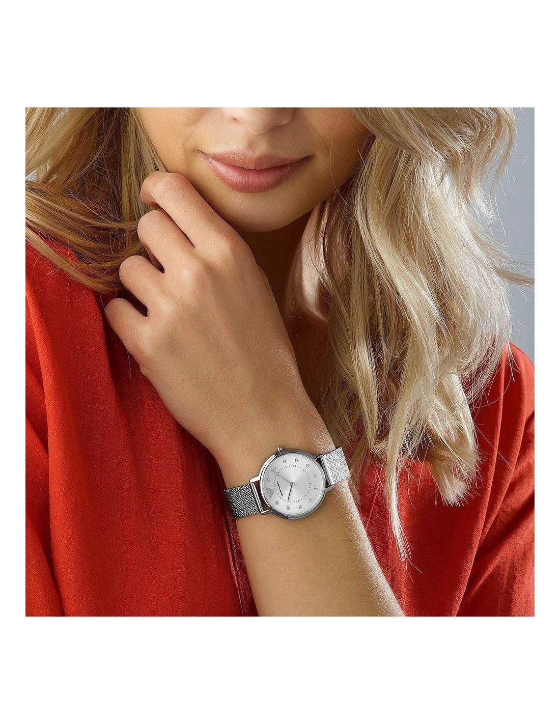 Montre Emporio Armani AR11128 Femme - Cadran et Bracelet Maille Milanaise Argenté vue 3