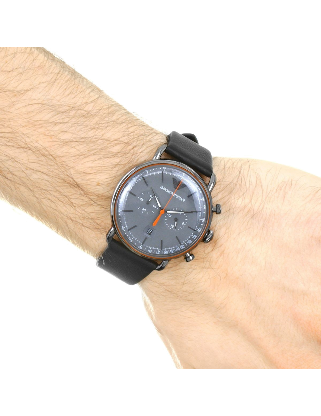 Chronographe Emporio Armani AR11168 Homme - Cadran et Bracelet Cuir Gris vue 3