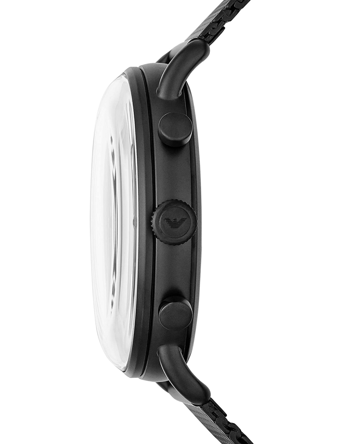 Montre Homme Emporio Armani Aviator AR11201, boîtier et maille milanaise noire, cadran bleu vue 2