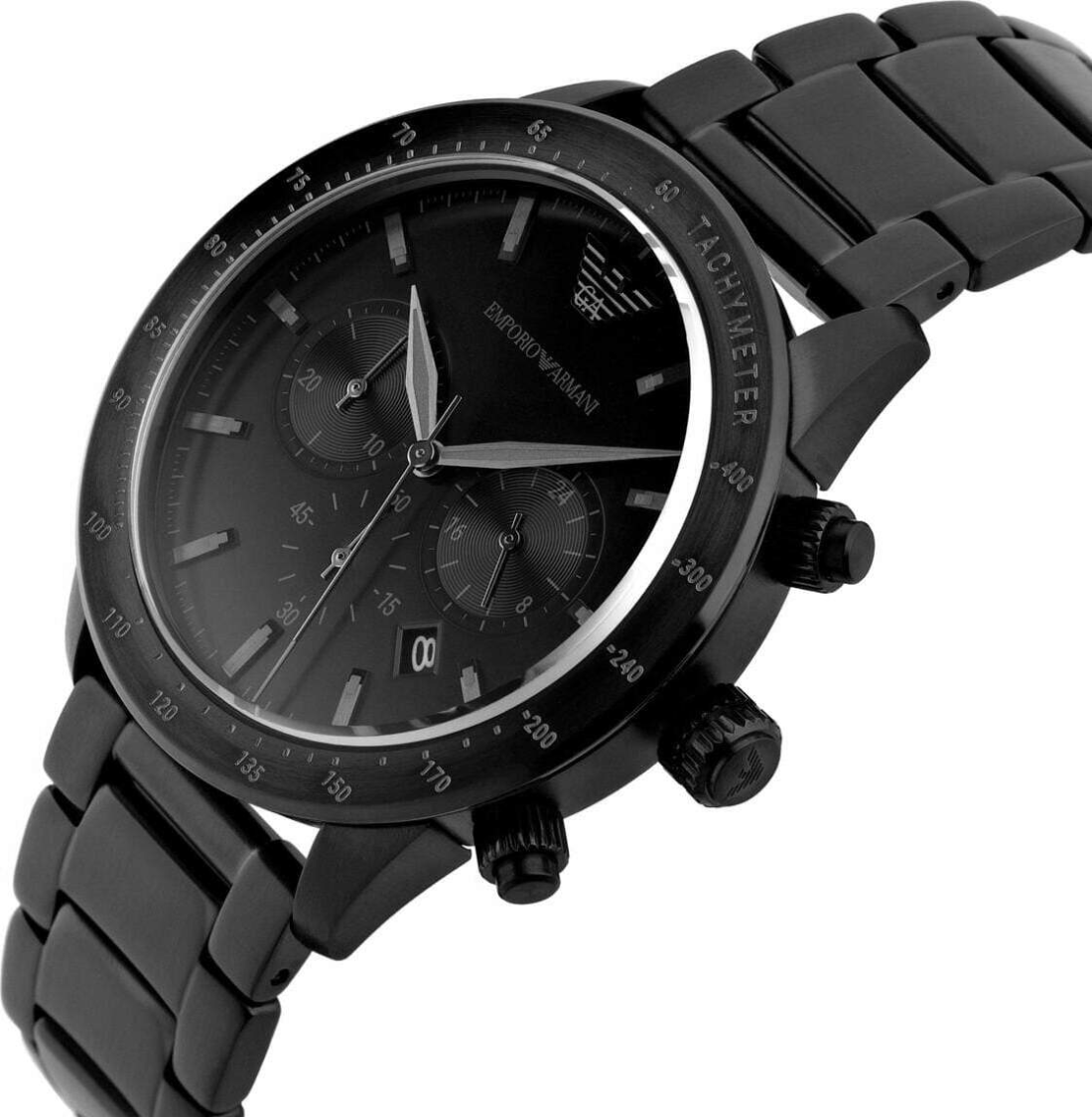 Montre Homme Emporio Armani Mario AR11242 - Boîtier et bracelet acier noir vue 2