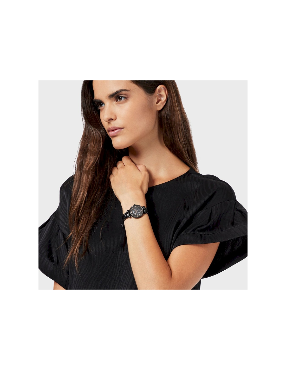 Montre Emporio Armani AR11245 Femme - Cadran et bracelet acier maille milanaise noir vue 4