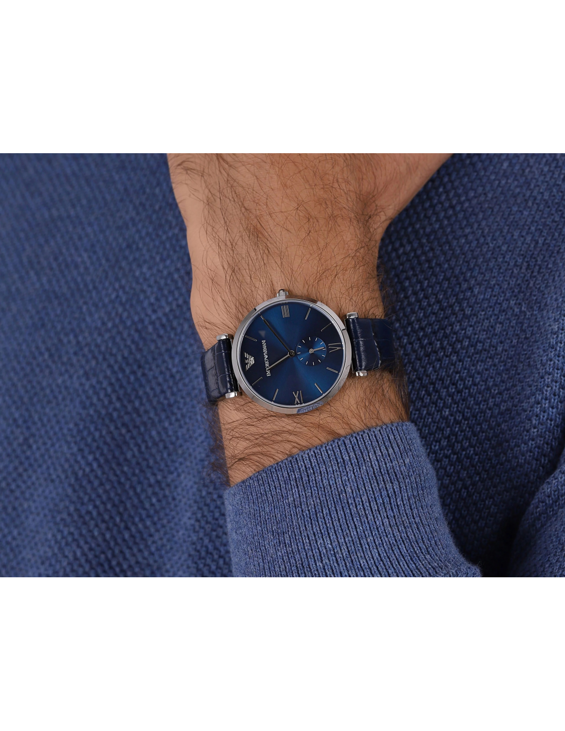 Montre Homme Emporio Armani AR11300 - Cadran Bleu, Bracelet Cuir Marine vue 4