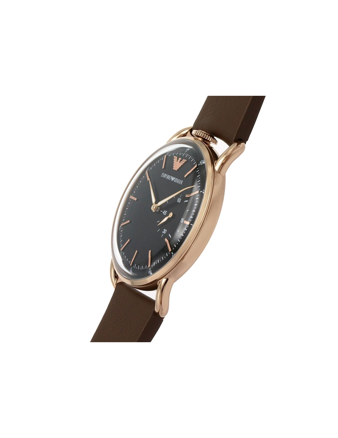 Montre Homme Emporio Armani Aviator AR11337 Cadran noir or rose bracelet marron vue 3