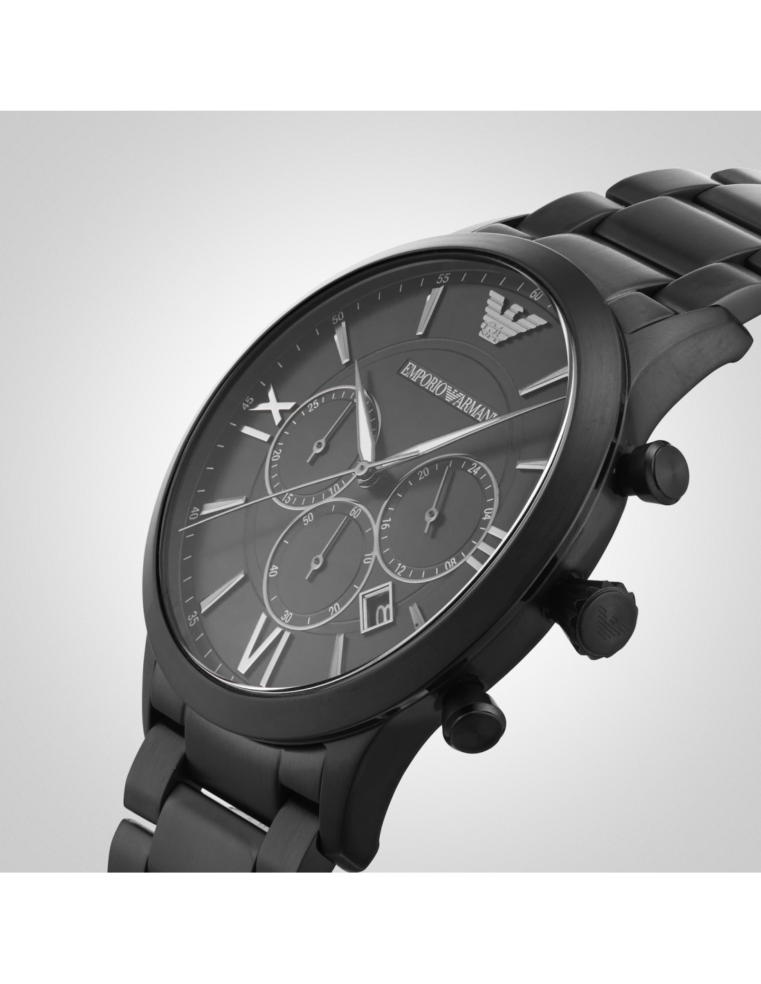 Montre Homme Emporio Armani Luigi AR11349 - Boîtier et bracelet acier noir vue 2