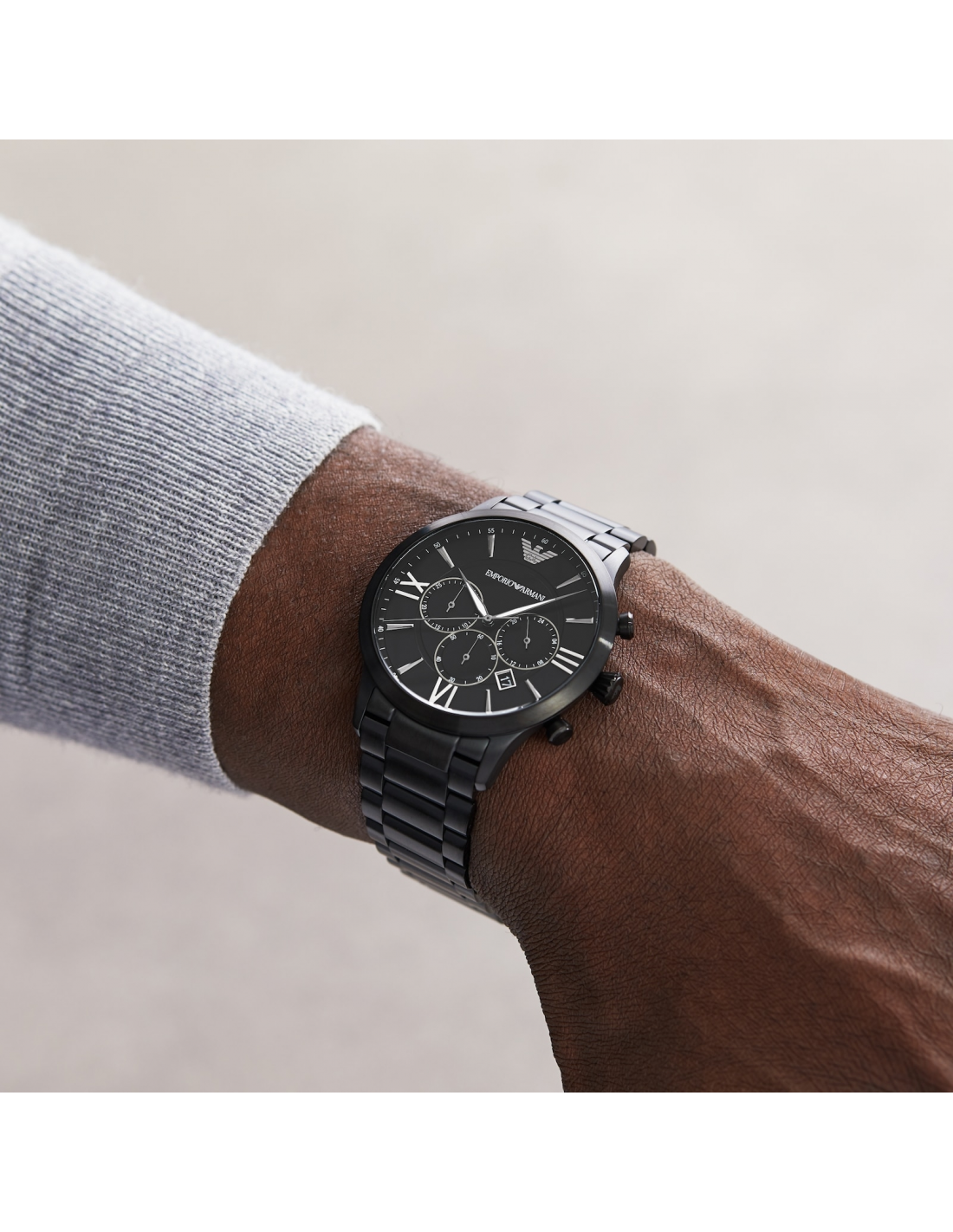 Montre Homme Emporio Armani Luigi AR11349 - Boîtier et bracelet acier noir vue 5