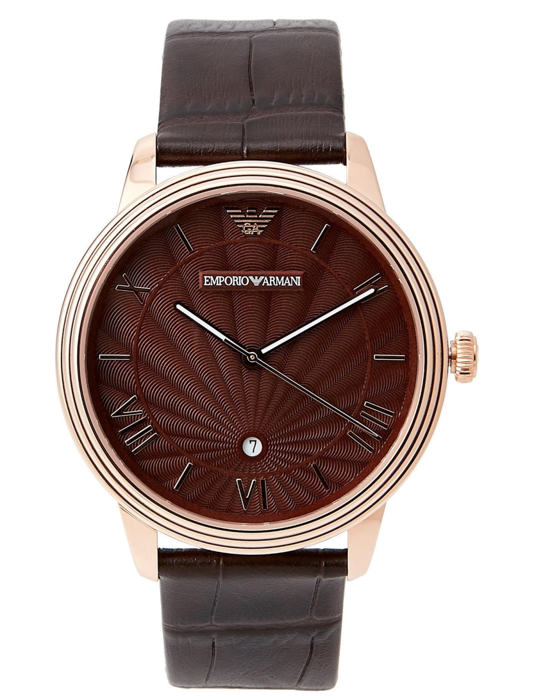Montre Homme Emporio Armani AR1613 Cadran Noir Boîtier Or Bracelet Cuir Marron
