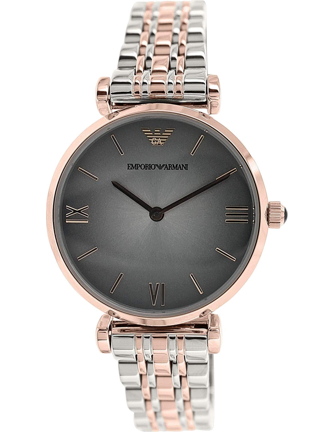 Montre Femme Emporio Armani AR1725 - Cadran Gris, Bracelet Acier Bicolore Argent et Or Rose