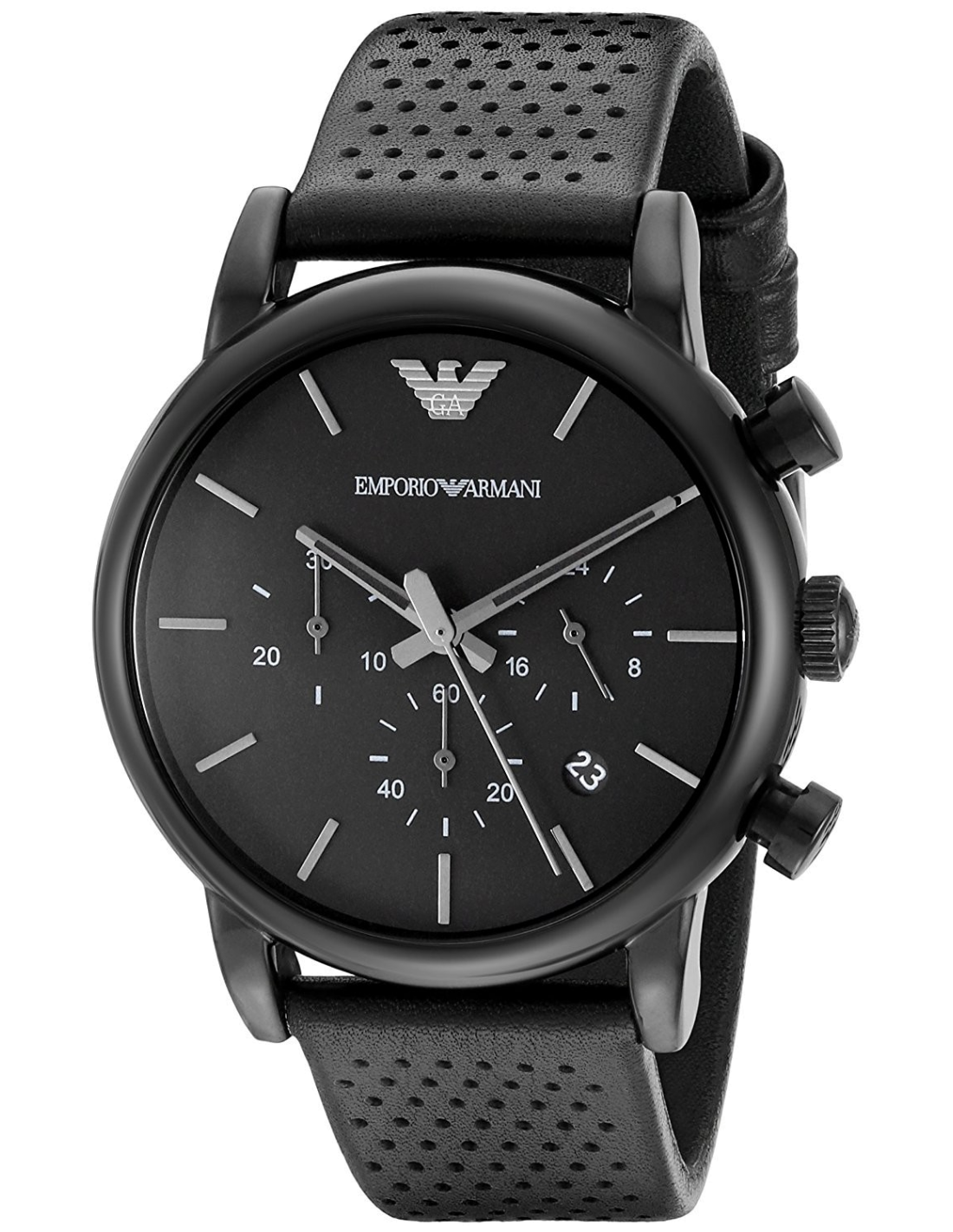 Montre Homme Emporio Armani Classic AR1737 - Cadran et boîtier noir, bracelet cuir perforé