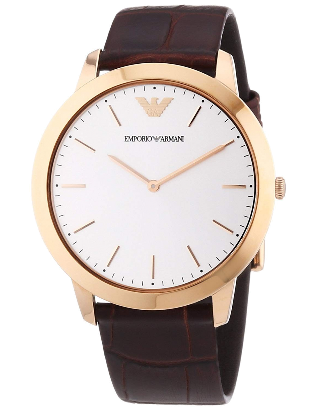 Montre Emporio Armani Retro AR1743 pour Homme, Cadran Blanc, Bracelet Cuir Marron