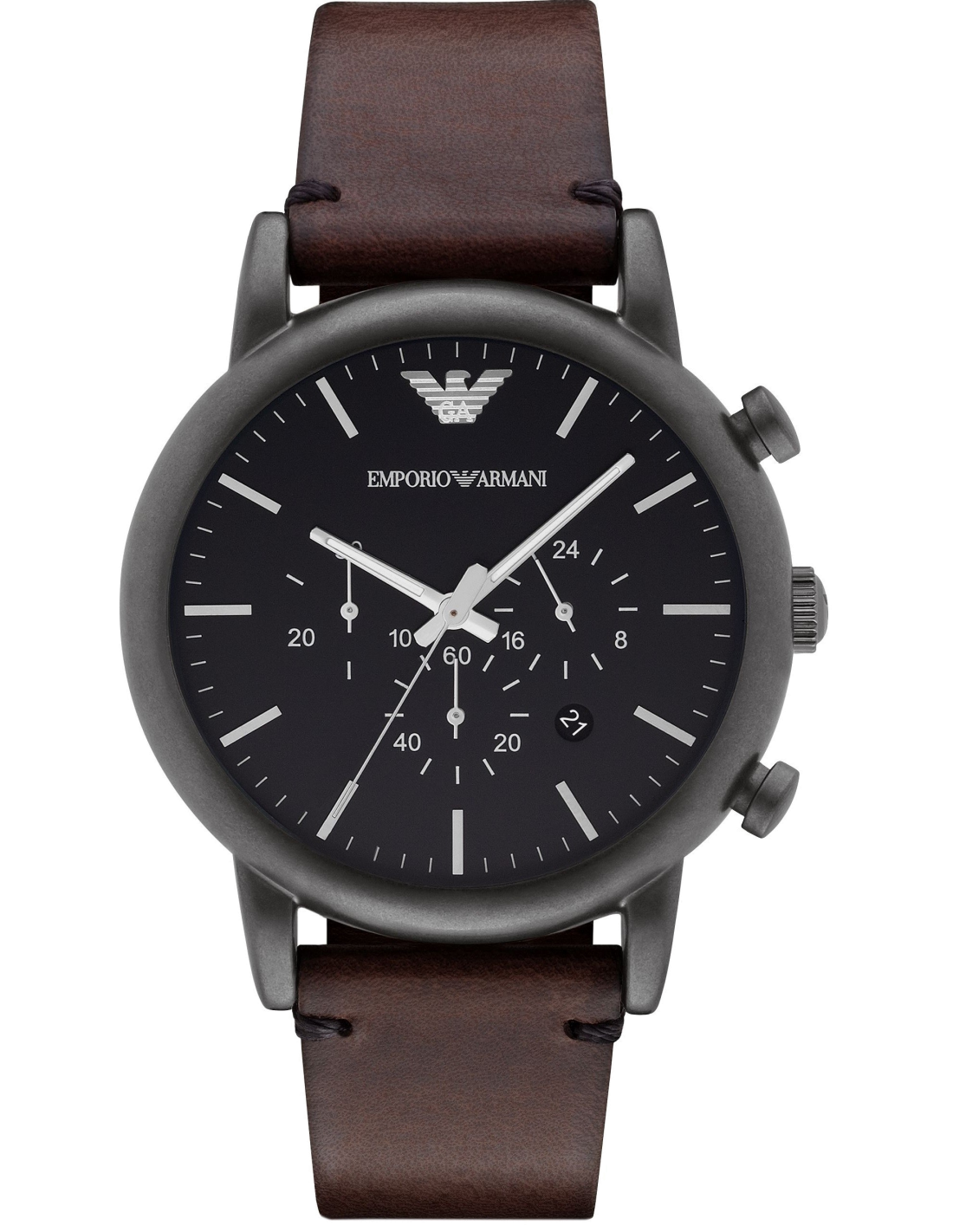 Montre Homme Emporio Armani AR1919 - Cadran Argenté, Bracelet Cuir Marron