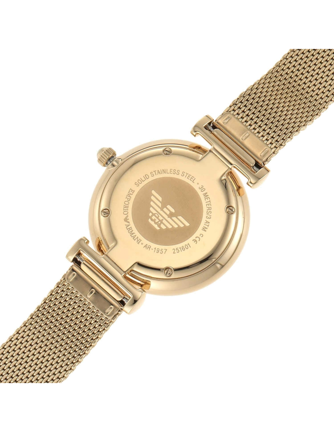 Montre Femme Emporio Armani AR1957 Cadran Argent Bracelet Maille Milanaise Doré vue 4