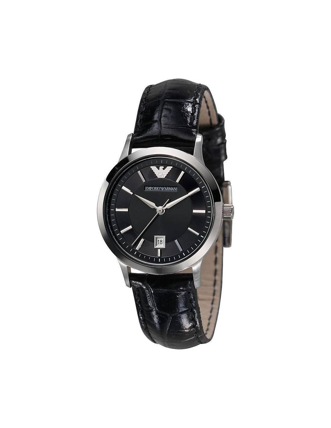 Montre Femme Emporio Armani AR2412 Bracelet en cuir verni noir