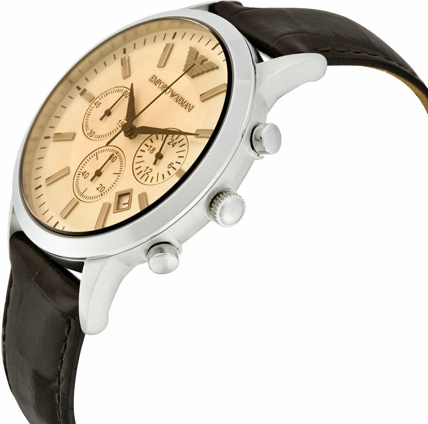 Montre Homme Emporio Armani AR2433 Acier Argenté Cadran Marron Bracelet Cuir vue 2