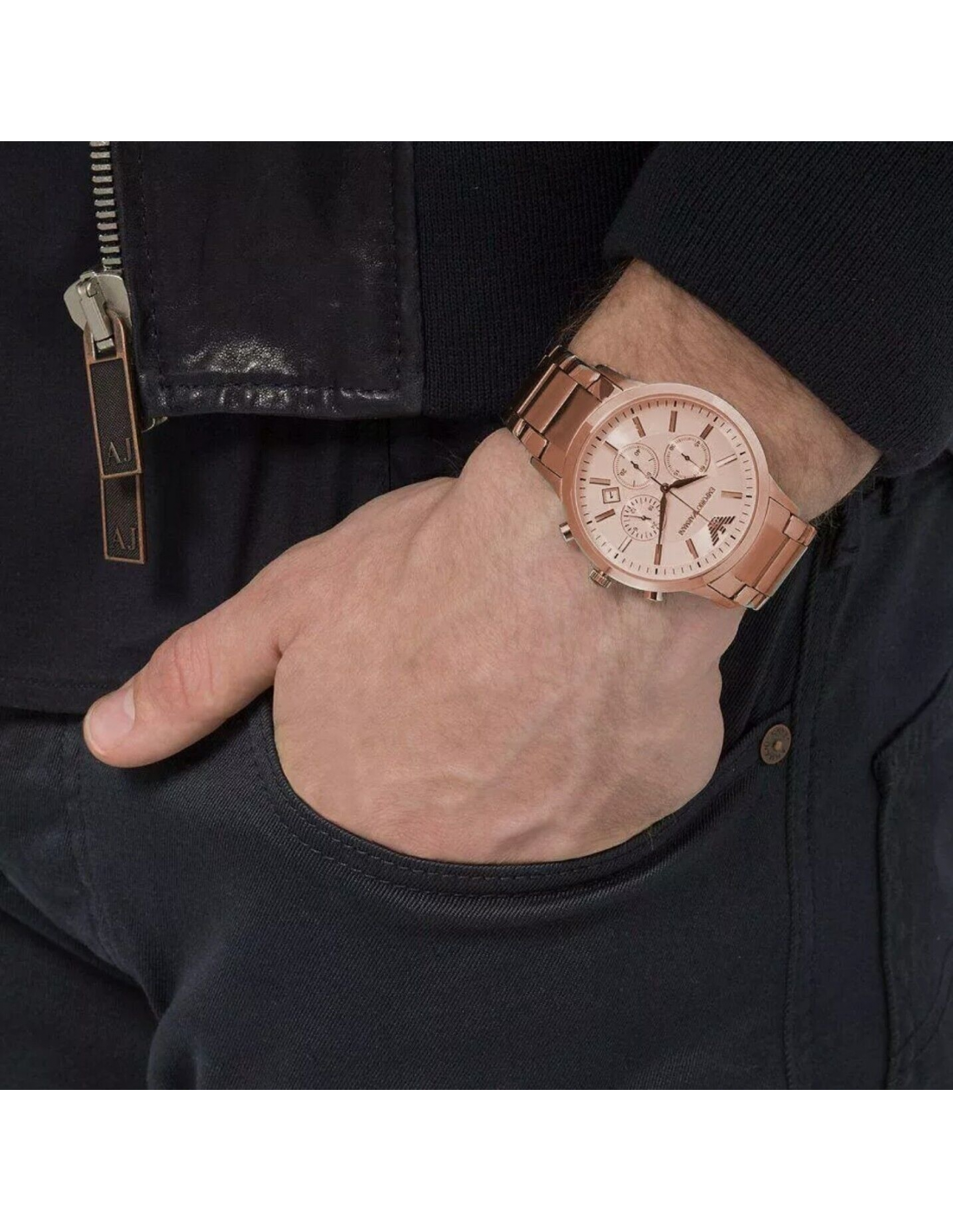 Montre Emporio Armani AR2452 Chronographe Homme Acier Or Rose vue 2