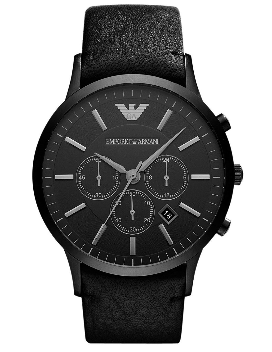 Montre Homme Emporio Armani AR2461 Chronomètre - Cadran et Boîtier Noir, Bracelet Cuir