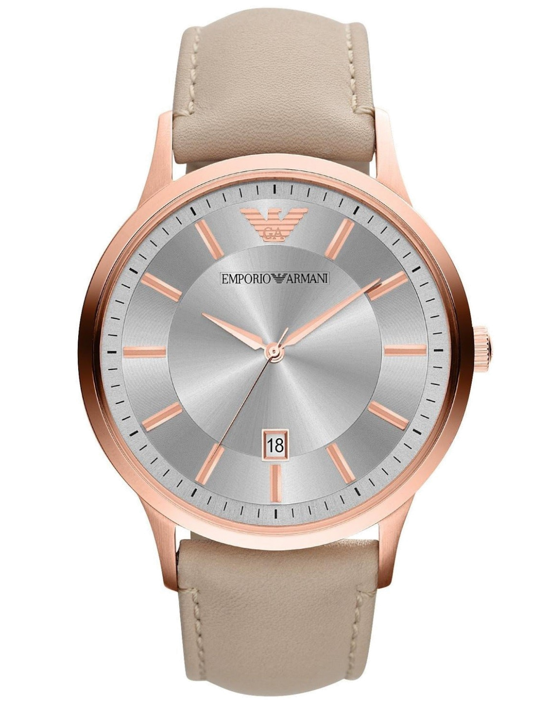Chronographe Emporio Armani AR2464 Homme - Boîtier Or Rose, Cadran Gris, Bracelet Cuir Beige