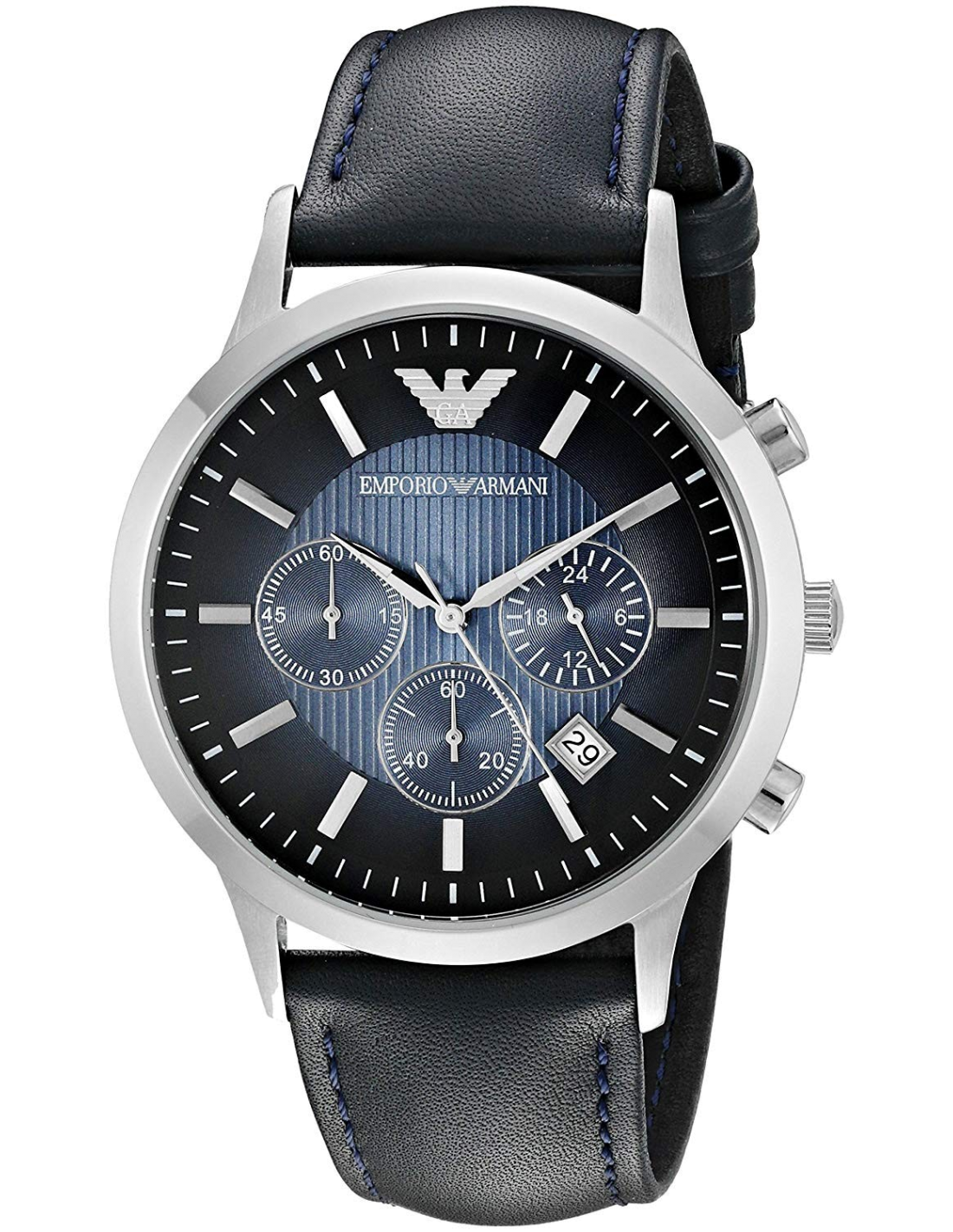 Montre Homme Emporio Armani Classic AR2473 Cadran Bleu Bracelet Cuir Perforé