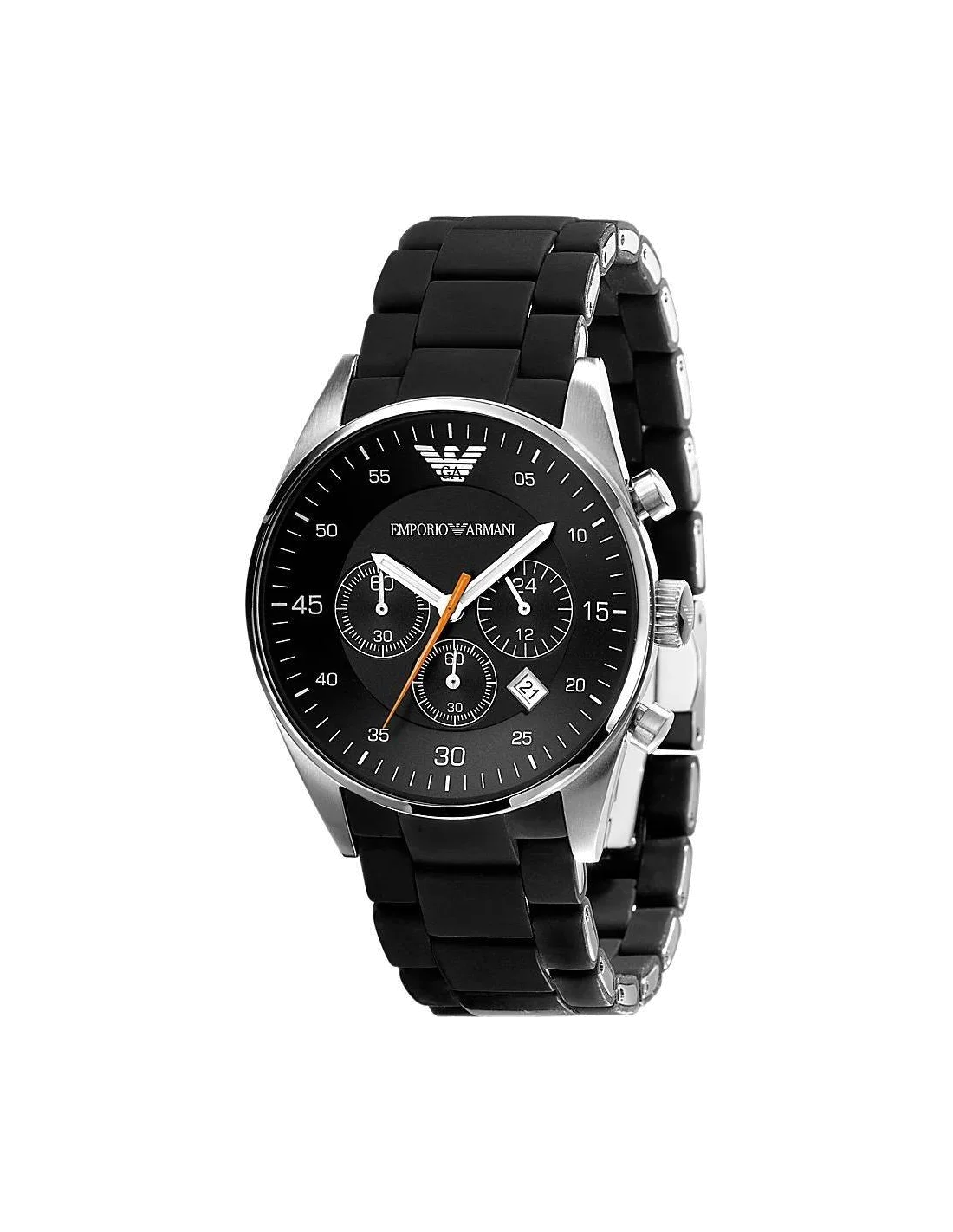Montre Homme Emporio Armani AR5858 Bracelet Silicone Noir et Trotteuse Orange
