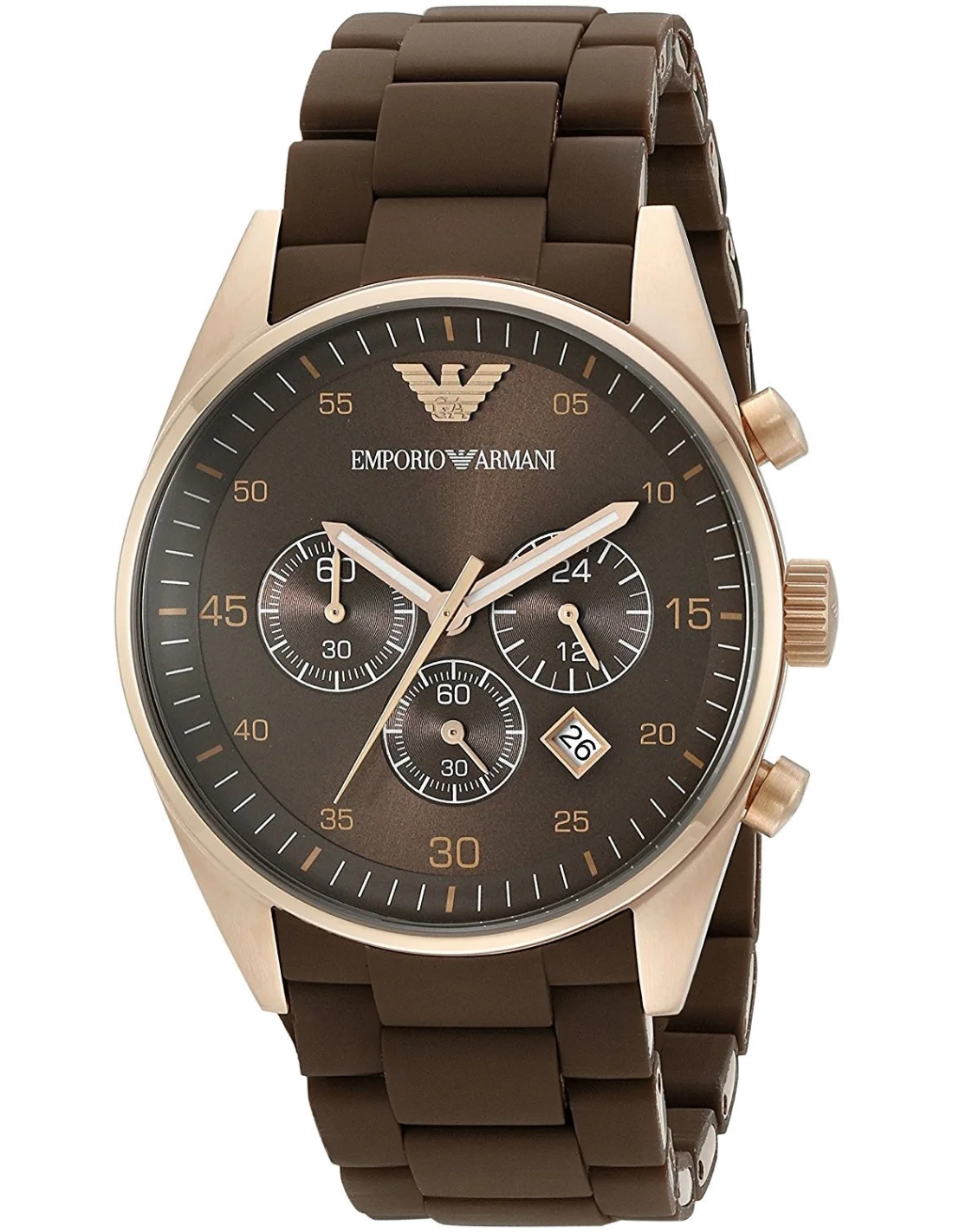 Montre Emporio Armani AR5890 Chronographe en Silicone Marron et Or Rose