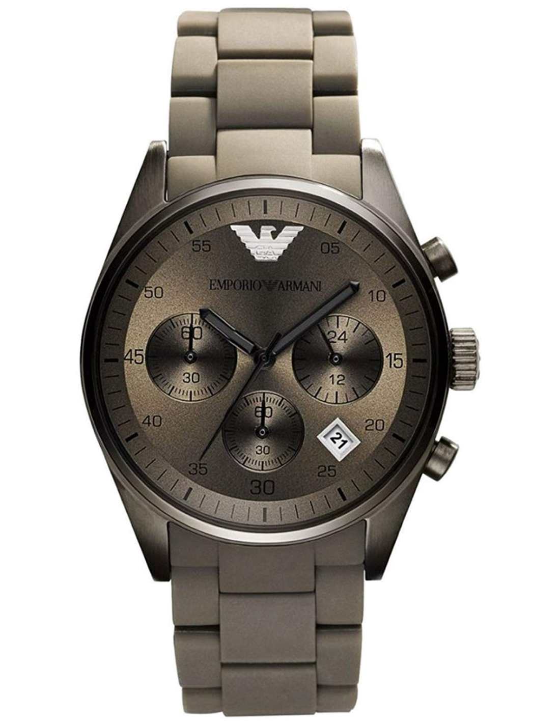 Montre Homme Emporio Armani Sportivo Chronographe AR5950 Acier et Silicone Noir Cadran Marron