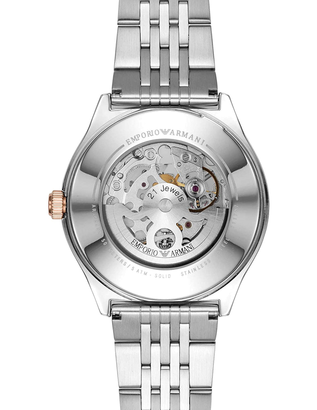 Montre Homme Emporio Armani AR60002 Automatique Squelette Argent et Or Rose vue 3