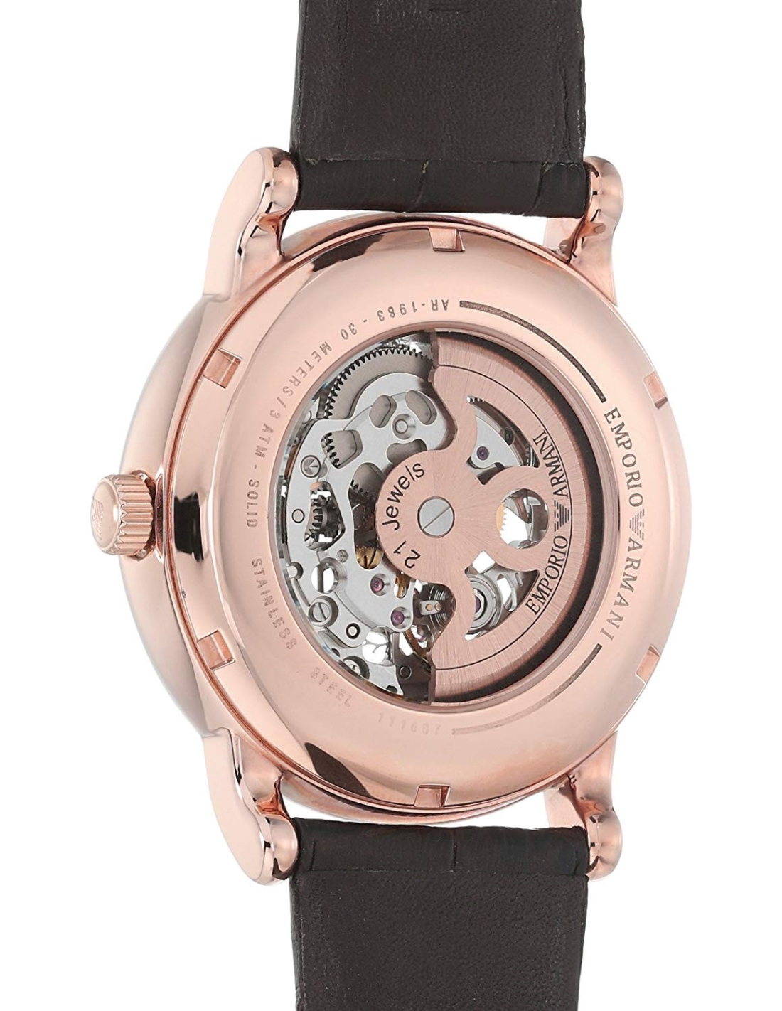 Détails du cadran noir et bracelet cuir de la montre Emporio Armani AR60007