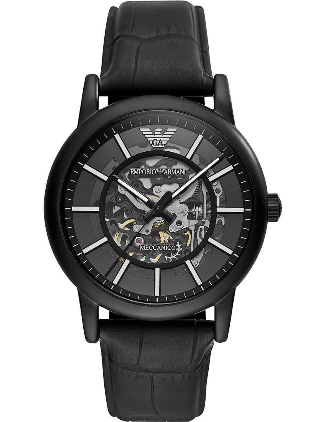 Montre Homme Emporio Armani Meccanico AR60008 Cadran squelette noir, bracelet cuir noir